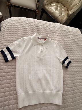 Wilson White Knit Polo with Navy and Red Trim